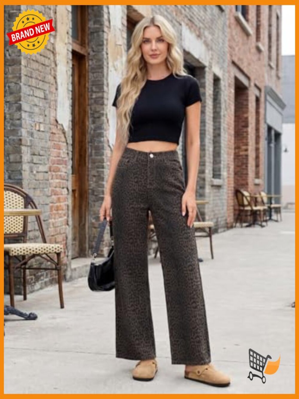 Wide Leg Baggy Jeans High Waist Leopard Print Y2K Boyfriend Trendy - Picture 6 of 7